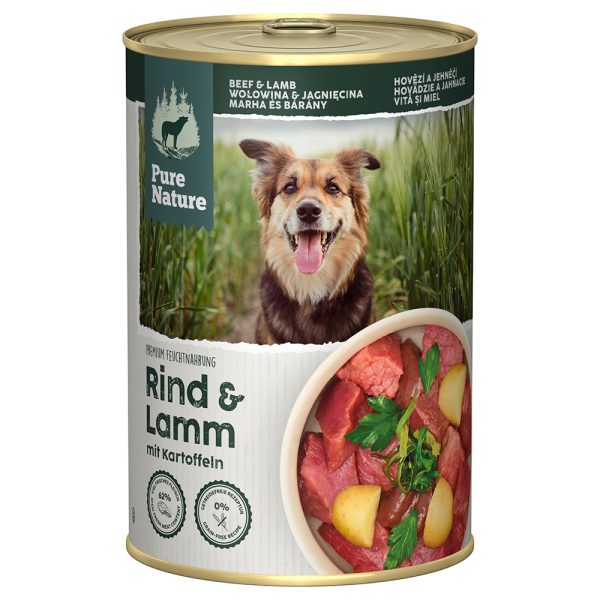 6x 400g Pure Nature Adult Rund & Lam Hondenvoer Nat