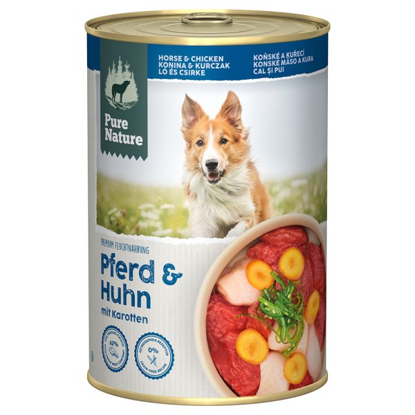 6x 400g Pure Nature Adult Paard & Kip Hondenvoer Nat