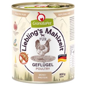 Voordeelpakket: 24x 800g GranataPet Liebling's Mahlzeit PUR Gevogelte natvoer voor honden