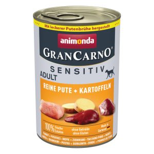 Voordeelpakket: 24x400g animonda GranCarno Adult Sensitive Puur Kalkoen & Aardappelen Honden Natvoer