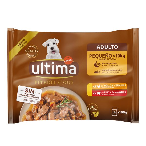 44x 100g Ultima Fit & Delicious Mini Dog Volwassen Kip & Rund hondenvoer nat
