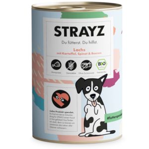 STRAYZ bio 6 x 400 g - Biologische zalm met biologische aardappelen, biologische spinazie en biologische bessen