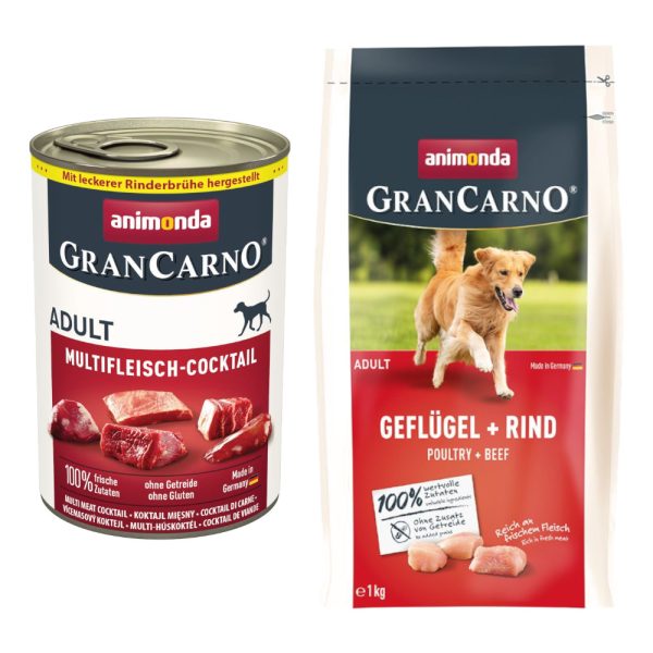 6 x 400 g Animonda GranCarno natvoer + 1 kg Animonda droogvoer gratis!