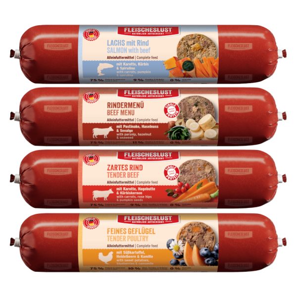 Fleischeslust natvoer voor honden – 8 x 400 g - Proefpakket (4 varieteiten)