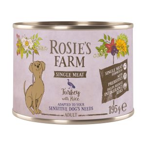 6x 195g Rosie's Farm Single Meat Adult Kalkoen & Rijst nat hondenvoer