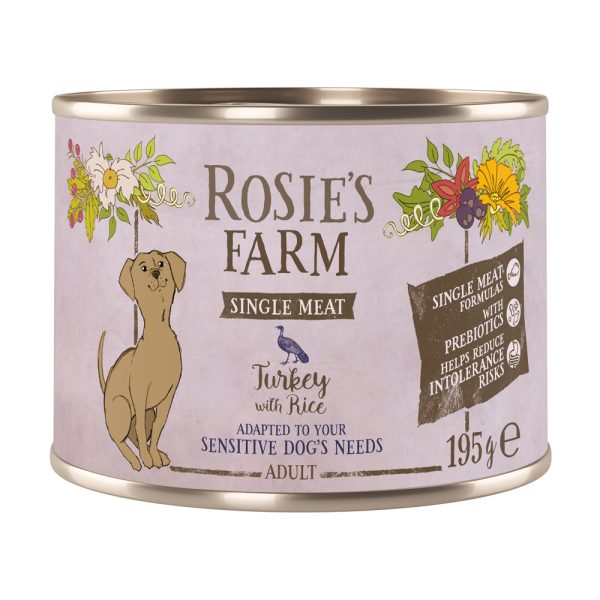6x 195g Rosie's Farm Single Meat Adult Kalkoen & Rijst nat hondenvoer