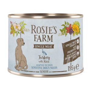 6x 195g Rosie's Farm Single Meat Senior Kalkoen & Rijst natvoer voor honden