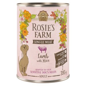 6x 395g Rosie's Farm Single Meat Adult Lam & Rijst nat hondenvoer