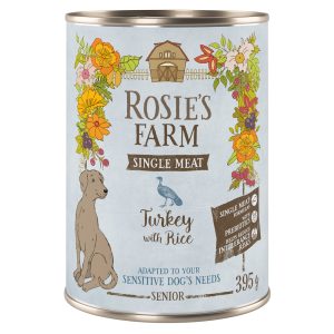6x 395g Rosie's Farm Single Meat Senior Kalkoen & Rijst natvoer voor honden