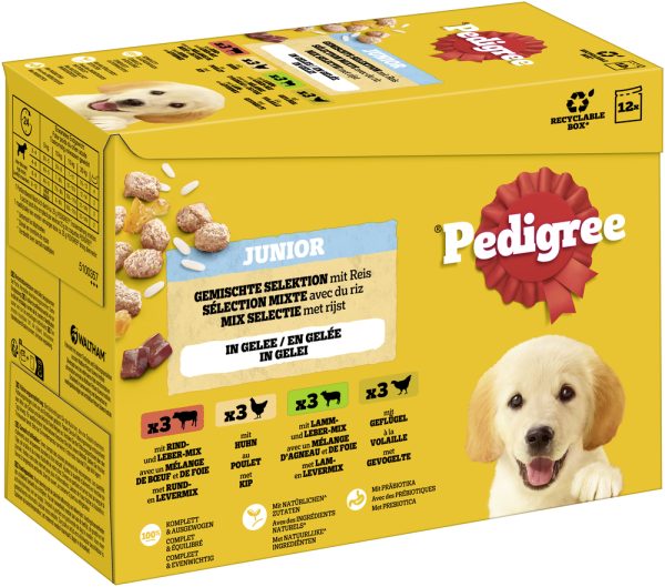 Pedigree Junior vershoudzakjes 12 x 100 g Gemengde selectie in gelei (4 variëteiten)