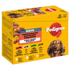 Senior Maaltijdzakjes Multipack Natvoer voor Honden - Voordeelpakket: Gemengde selectie in gelei (4 varianten) 48 x 100 g