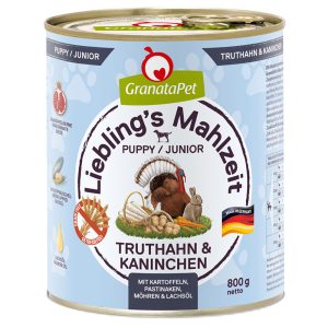 Voordeelpakket GranataPet Lievelings Maaltijd  24 x 800 g Hondenvoer - Puppy Kalkoen & Konijn met Aardappel, Pastinaak, Wortel & Zalmolie