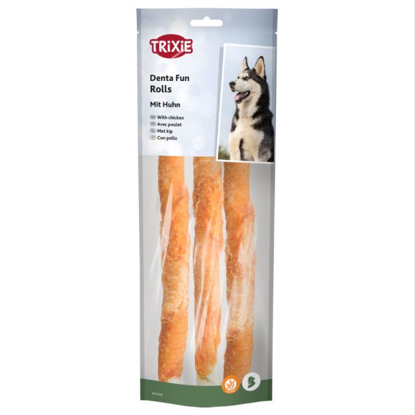 250g Trixie Denta Fun Chicken Chew Rolls ca. 28cm Hondensnacks