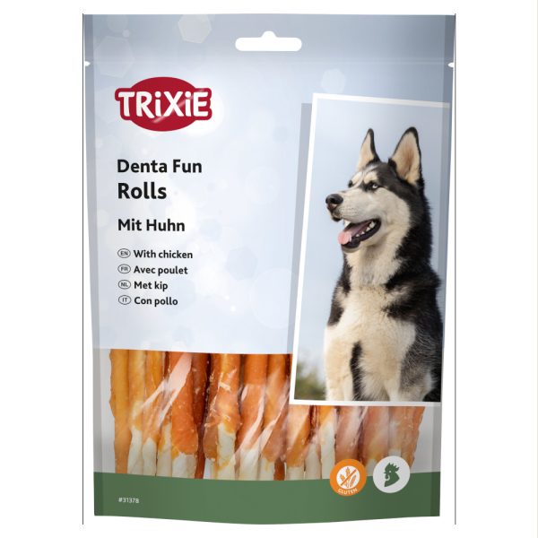 240g Trixie Denta Fun Chicken Chew Rolls ca. 12cm Hondensnacks