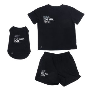 TIAKI Pet & Ouderpyjama in partnerlook Pyjama voor hondenouders maat M + bijpassend hondenshirt ruglengte 50 cm hond